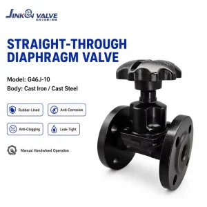 JINKON VALVE Diaphragm Valve G46J Manual Rubber Lined Straight Flange Industrial Valve for High Solids Slurry Sewage 1 Year