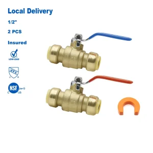 KING SMART 1 2 Inch Low Lead Brass Push Fit Ball Valve UPC NSF Certified Tool Free Plumbing Valve (USA Canada Free Shipping)