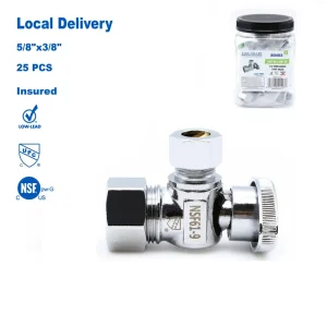 KING SMART 5 8″ X 3 8″ OD Comp Lead Free Chrome Brass 1 4 Turn Bathroom Sink Angle Stop Valve(USA Canada Free Shipping)