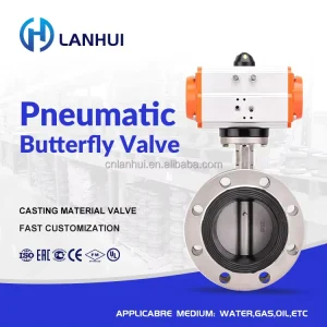 LANHUI EPDM Seated Pneumatic Butterfly Valve Flange Connection Zero Leakage Low Torque 3 Year Warranty Low Medium Temperature
