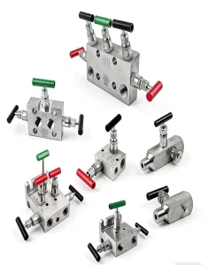 Manual 5-Valve Instrument Manifold for Differential Pressure Transmitter Block and Bleed, Hard-Seat Needle Valve