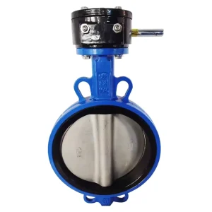 Manual 6″ DN150 Wafer Type Butterfly Valve Cast Iron Body Ductile Iron Nickel Plate WCB Shaft EPDM Seat Bore Head Blue Water