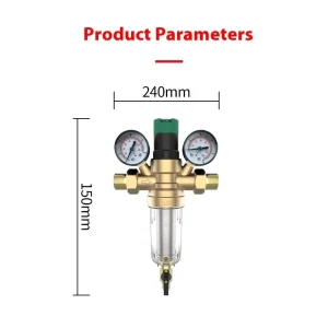 Manual Brass Pressure Reducing Valve with Adjustable Handle Water Filter and Two Gauges