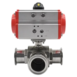 Manufacturing Customized Ball Valve Double Action Sanitary SS304 T Type 3-Way Quick Install Pneumatic Ball Valve DN100