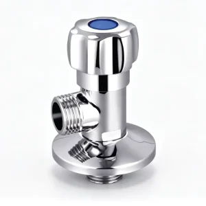 Multi Faceted Knob Solid Brass Cold Angle Valve Polished Chrome Blue Top Mark G1 2 Shut Off Valve with Decor Flange