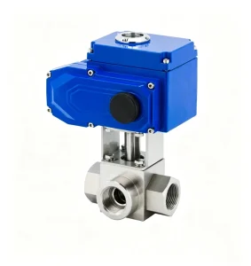 Natural Gas Dedicated High Pressure 3 Way Ball Valve DN25 AX Q914 5F N 320P Electric Female Thread Stainless Steel Blue Body