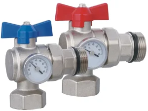 Nickel-Plated Angle Brass Ball Valve with Thermometer