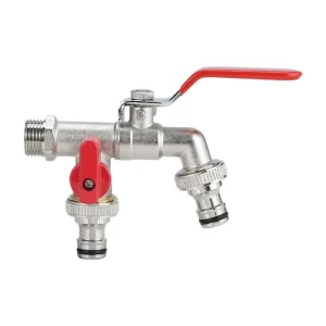 No MOQ 2 Outlets Anti corrosion Long Handle Ni plated Brass Garden Faucet Ball Valve for Garden Use