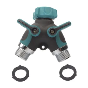 OEM 2 Way Quick Connect Garden Outdoor 2 Outlet Water Faucet Y Adapter with Valves Y Shaped Shut Off Valve 2 Way Hose Splitter