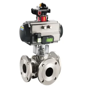 OEM High Temperature Electric Pneumatic Actuator Flanged Three Way Ball Valve