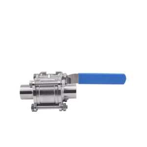 OEM Manual Sanitary Stainless Steel Three-Piece Ball Valve with High Platform and Butt-Welding Connection