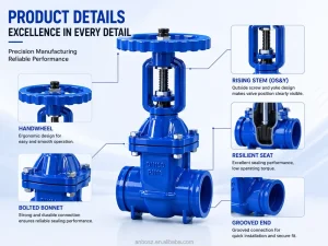OS&Y Gate Valve PN16 DN50-200 Grooved End Ductile Iron Manual Fire Sprinkler Waterworks Rising Stem Normal Temperature Water