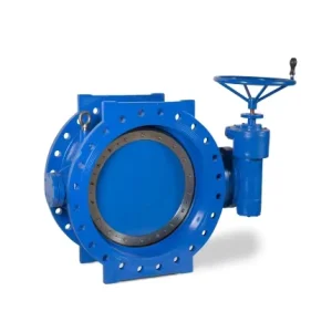 PN 10 Double Eccentric Flanged Butterfly Valve Hydraulic Control Water Regulation Safety Feature General Application BLUE