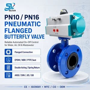 PN10 PN16 Pneumatic Flanged Butterfly Valve EPDM NBR PTFE Seat for Water Wastewater