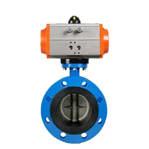 PN16 DN80 3 Inch EPDM Rubber Seat Double Flange Type Ductile Iron Single Acting Air Actuator Butterfly Valve