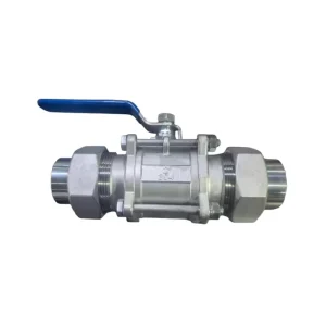 PN63 Flow Control Stainless Steel 304 316L Manual Handle 3PC Ball Valve with Nipple Thread Activity Joint