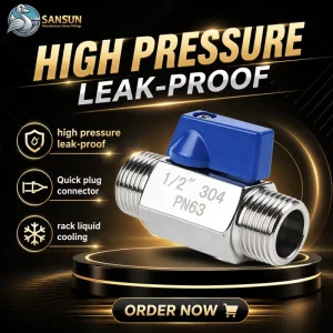 PN63 Stainless Steel Shut Off Mini Ball Valve Liquid Cooling Quick Plug Connector Pipe Ball Valve for Data Center Fluid Cooling
