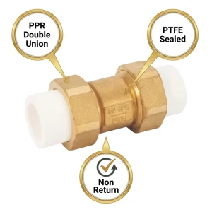 PPR Double Union Brass Spring Check Valve PTFE Sealed Non Return 25mm 32mm Water Systems