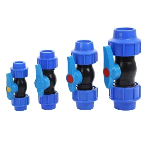 PVC and PE Ball Valve for Water Pipe PN16 1/2″-4″ Double Union Pneumatic Control PP Compression Fitting OEM