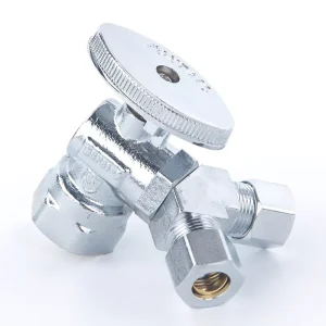 Pipe Fitting Manufacturer Quarter-Turn 1/2-Inch Female × 3/8-Inch OD Compression × 3/8-Inch OD Compression Manual Angle Stop Valve