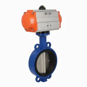 Pneumatic Actuated Butterfly Valve D671X-16Q Cast Steel Wafer Type Double Acting Soft Seal