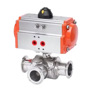 Pneumatic Actuated Sanitary 3-Way Ball Butterfly Valve Tri-Clamp Quick Connection Stainless Steel Body Gas Media Food Beverage