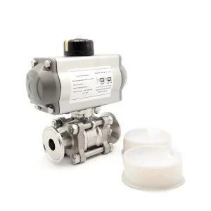 Pneumatic Aluminum Actuator Stainless Steel Ball Valve with PTFE Gasket Sanitary SS304 SS316L 3-Piece 2-Ball T/L-Port
