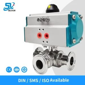 Pneumatic Sanitary Stainless Steel 304 316 316L 3 Way L T Port Tri Clamp Connection Ball Valve with PTFE RPTFE EPDM Seat