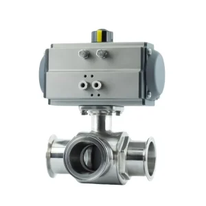 Pneumatic Sanitary Three-Way Quick-Install Ball Valve Stainless Steel 304 Clamp Type