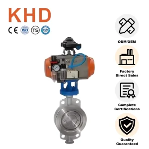Pneumatic Wafer Butterfly Valve Cast Iron Body PTFE Seat Double Acting Spring Return Industrial On/Off Valve