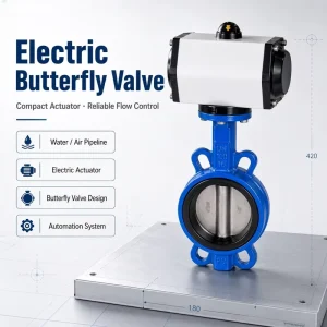 Pneumatic Wafer Butterfly Valve Ductile Iron Resilient Seated Automated Water Supply Sewage