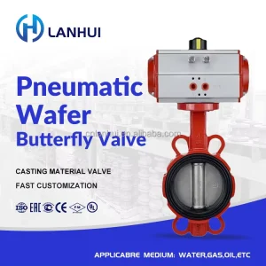 Pneumatic Wafer Butterfly Valve PN16 Ductile Iron GGG50 Resilient Seated EPDM JIS 10K SNI Automated Water Supply Sewage