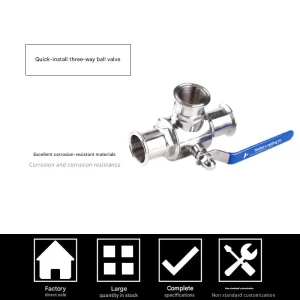 Quick-connect Three-way Ball Valve 304 Stainless Steel Sanitary Grade Manual Clamp Type Chuck Quick-connect Ball Valve