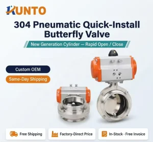 RUNTO OEM Pneumatic Actuated Butterfly Valve 304 SS Sanitary Tri Clamp 19 219 with FRL Solenoid Limit Switch Food Pharma