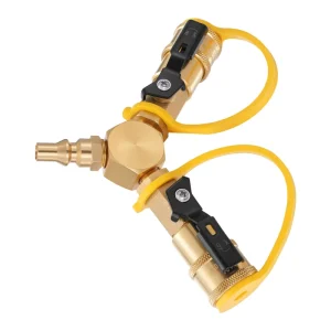 RV Propane Quick Connect Y Splitter Adapter with Shutoff Valve 2 Way 1 4 inch Quick Disconnect Kit Fits