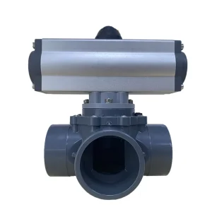 SONGO Manufacturer PVC 3way Corrosion Resistance Double Acting 180 Degree Pneumatic Ball Valve For Sea Water