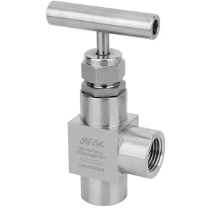 SS V8 Standard Angle Needle Valve Manual High Pressure 10000psi NPT 1 2 for Oil with PTFE Graphoil Packing Lever 2 Way