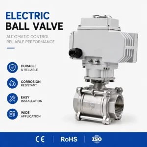 SS304 UPVC PN16 3-Piece Motorized Ball Valve with Electric Actuator 12V 24V 220V