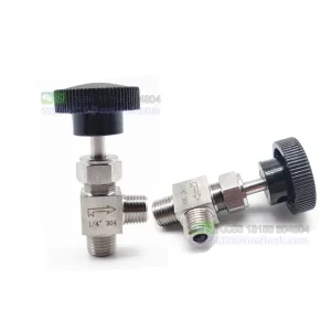 SUS304 Adjustable Right Angle Needle Valve with Male Thread, 1/4″ 1/2″, Flow Control Shut-Off