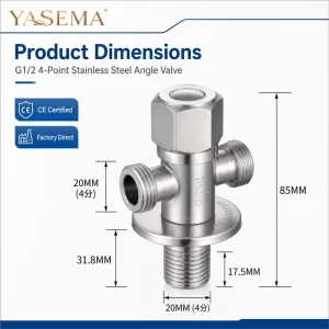 SUS304 Stainless Steel Angle Stop Valve G1 2 4 Point Single Water Shut off Valve CE Certified for Hotel Bathroom