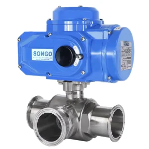 Sanitary 3-Way SS304 Modulating Electric Ball Valve, 24VAC/DC, 0-10V Input, DN25, L/T Clamp
