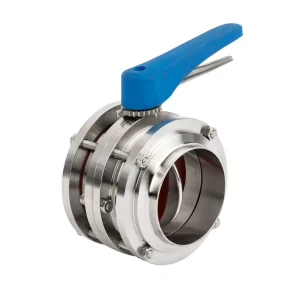 Sanitary Manual Three Piece Liquid Cooling Welded Butterfly Valve With Trigger Handle