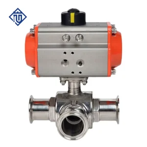 Sanitary Pneumatic 3 Way Ball Valve 304 316L Stainless Steel Tri Clamp L T Port
