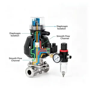 Sanitary Pneumatic Diaphragm Valve with Integrated Air Filter for Fine Chemical Systems