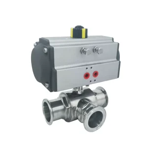 Sanitary Pneumatic Tri Clamp 3-Way Ball Valve T Ports Double Acting Actuated Air Driven Stainless Steel Ball Valve