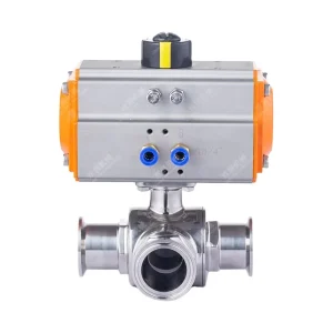 Sanitary Pneumatic Tri Clamp 3 Way Ball Valve T Ports Double Acting Actuated air Driven On off Stainless Steel Diverting Valve