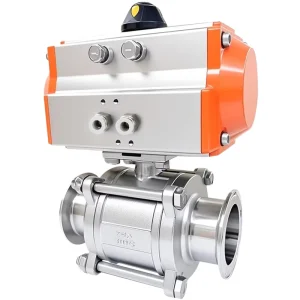 Sanitary SS304 Stainless Steel 3-Piece Pneumatic Actuated Ball Valve with Tri-Clamp Fittings