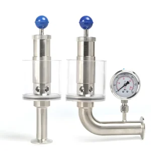 Sanitary SS304 Stainless Steel Pneumatic Gas Air Pressure Relief Valve Manometer Adjustable Pressure Gauge Exhaust DN25 DN40