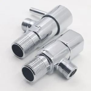 Sanitary Two-Way Bathroom Brass Toilet Angle Valve with Chrome/Nickel Finish 3/8″ and 1/2″ Ports PTFE Seal