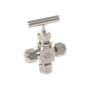 Stainless Steel 3 Way Tee Double Ferrule Integral Bar Stock Needle Valve